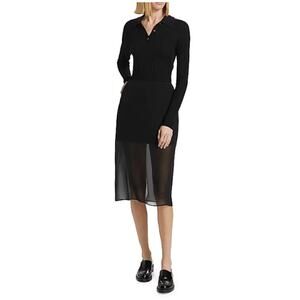 Vince Women's Black Sheer Stretch-Silk Overlay Pencil Skirt Size 4
